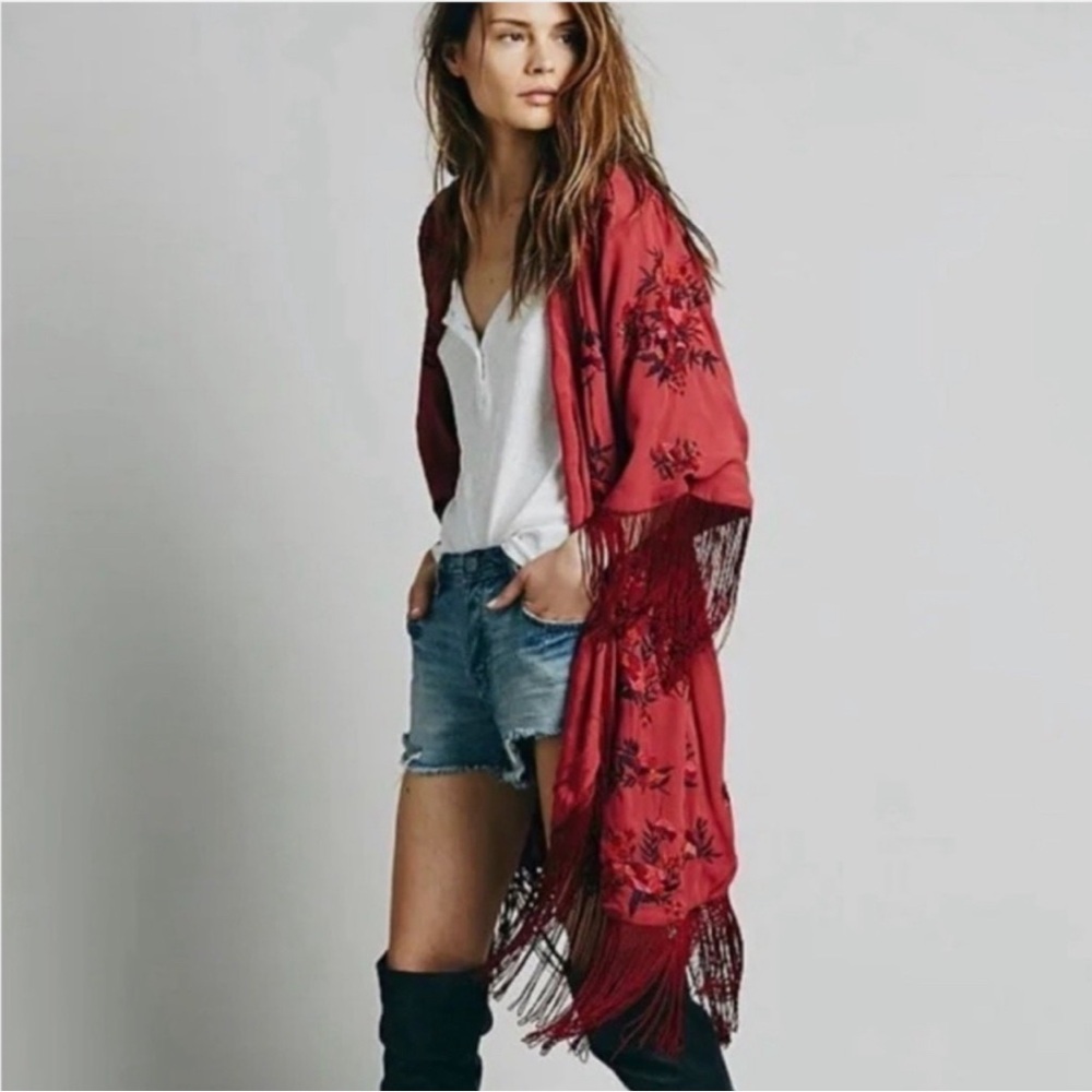 Free people Embroidered Fringe Kimono